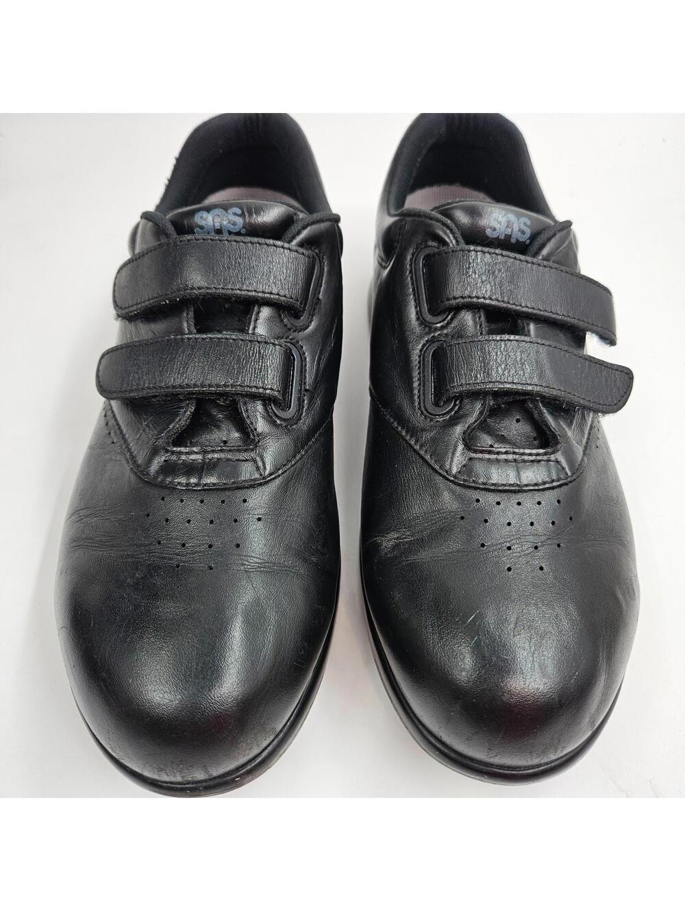 SAS Me Too Velcro Women’s Comfort Walking Shoes Black Leather Hook & Loop 9W USA